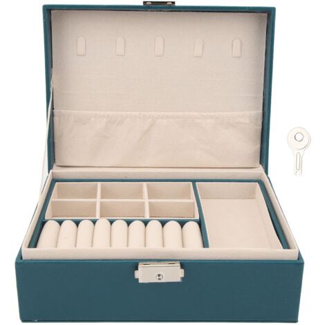 Organisateur de Bijoux Double Couche Grande Capacité Vert Foncé avec Serrure Créatif