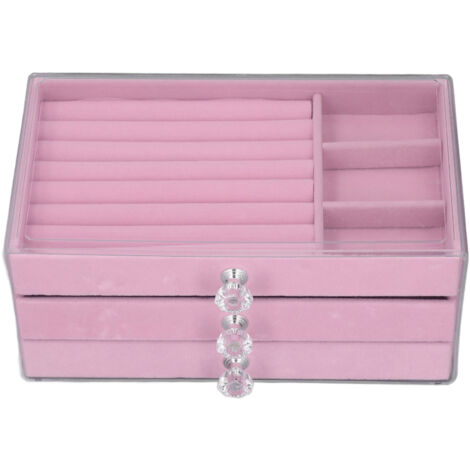 Organisateur de Bijoux en Acrylique Transparent avec 3 Tiroirs, Boîte de Rangement pour Boucles d'Oreilles et Colliers, Support de Présentation Rose