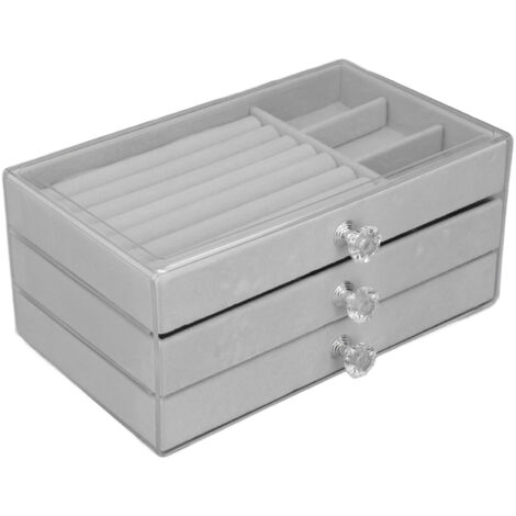 Organisateur de Bijoux Gris avec 3 Tiroirs en Acrylique Transparent - Boîte de Rangement pour Colliers, Bracelets et Boucles d'Oreilles - Présentation et Protection