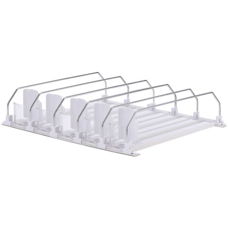Organisateur de boissons pour réfrigérateur avec distributeur à ressort en plastique ABS et séparateurs en métal, ajustable pour canettes et bouteilles, blanc, tailles 31 cm/38 cm, options 3/5/6 pcs