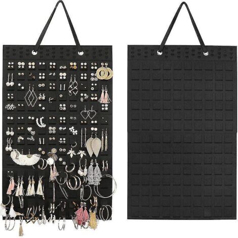 Organisateur de boucles d'oreilles à suspendre, support mural, pochette de rangement pour bijoux, porte-boucles d'oreilles pour femmes et jeunes filles (rouge) Noir