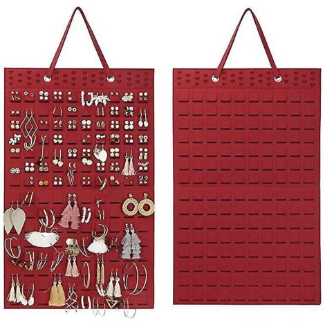 Organisateur de boucles d'oreilles mural, pochette de rangement pour bijoux, pour femmes et jeunes filles (rouge)