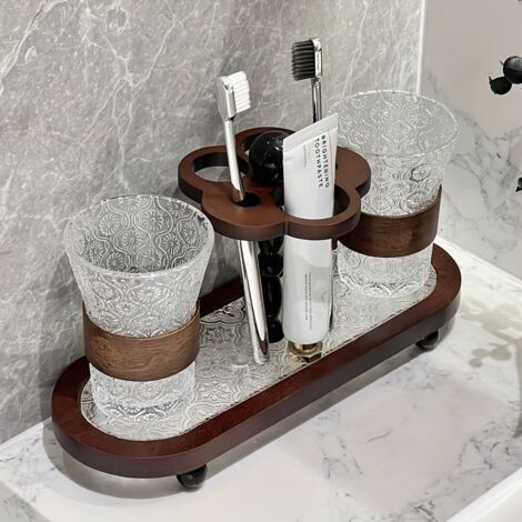 Organisateur de brosses à dents et dentifrice, étagère de salle de bain, convient pour la salle de bain et la cuisine , étagère de rangement à poser (motif rayé)