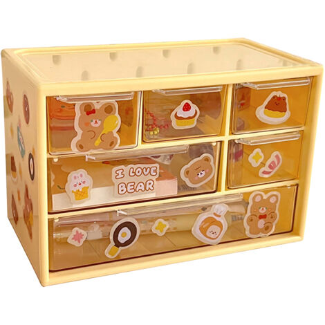 Organisateur de bureau 6 tiroirs empilable en plastique, boîte de rangement 3 niveaux pour fournitures de bureau, maison, dortoir, jaune