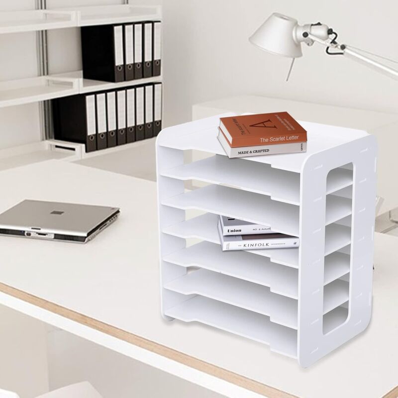 Organisateur de bureau à 7 niveaux, porte-documents, rack de stockage de documents pvc Organisateur de bureau horizontal à 7 niveaux Porte-documents