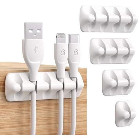 Organisateur de bureau avec clips pour câbles blancs - lot de 4 - support de câble en silicone-AquaForge