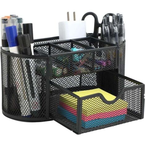 Organisateur de bureau avec tiroir – Modèle noir avec tiroir et pot à crayons, idéal pour rangement bureau organisateur, offrant un espace optimisé et ordonné.