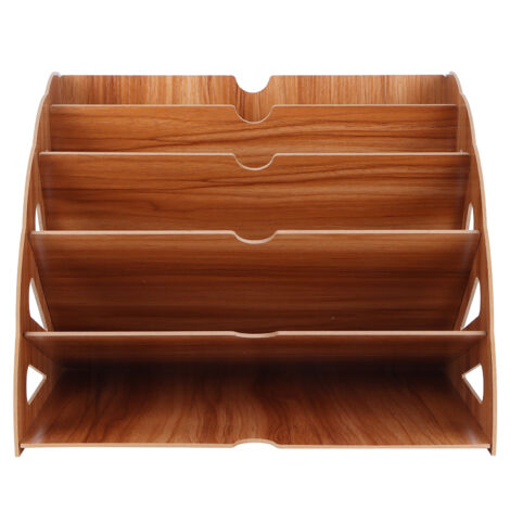 Organisateur de bureau en bois avec plusieurs compartiments pour rangement de documents (couleur cerisier)