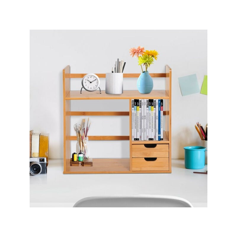 MH - Organisateur de bureau en bois naturel deux tiroirs