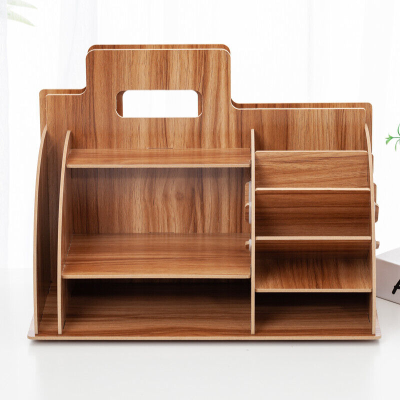 Organisateur de Bureau en Bois Étagère de Bureau Organiseur de Bureau avec Poignée Etagere Rangement Bureau Multifonctionnel Organisateur de Bureau