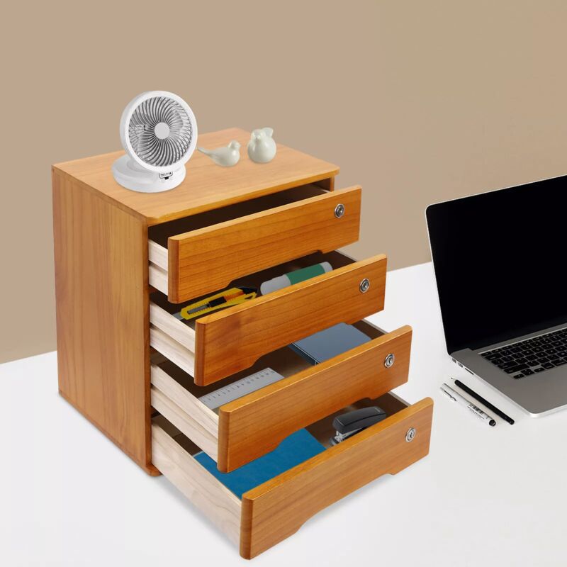 Organisateur de Bureau en Bois Vintage à 4 Tiroirs, Tiroirs de Rangement d'artisanat Empilables avec Serrure, Boîte de Rangement de Bureau avec