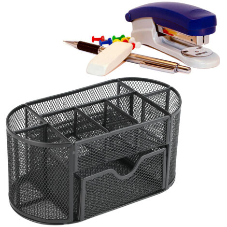 Organisateur de Bureau en Métal avec Pot à Crayons pour Fournitures Scolaires, Rangement de Bureau Moderne