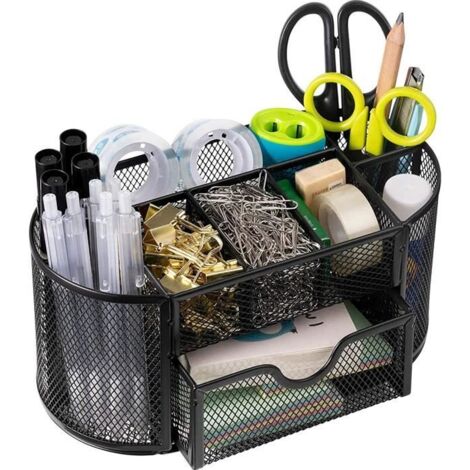 Organisateur de Bureau - Métal Grillagé - Noir - 9 Compartiments - Durable et Pratique