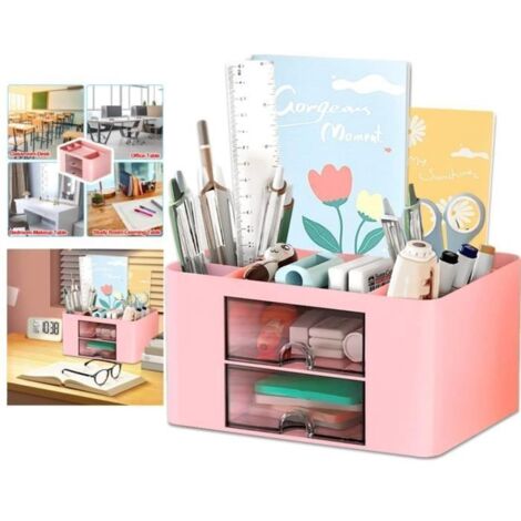 Organisateur de Bureau - Non spécifié - Modèle Rose - 5 Compartiments - 2 Tiroirs - Multifonctionnel