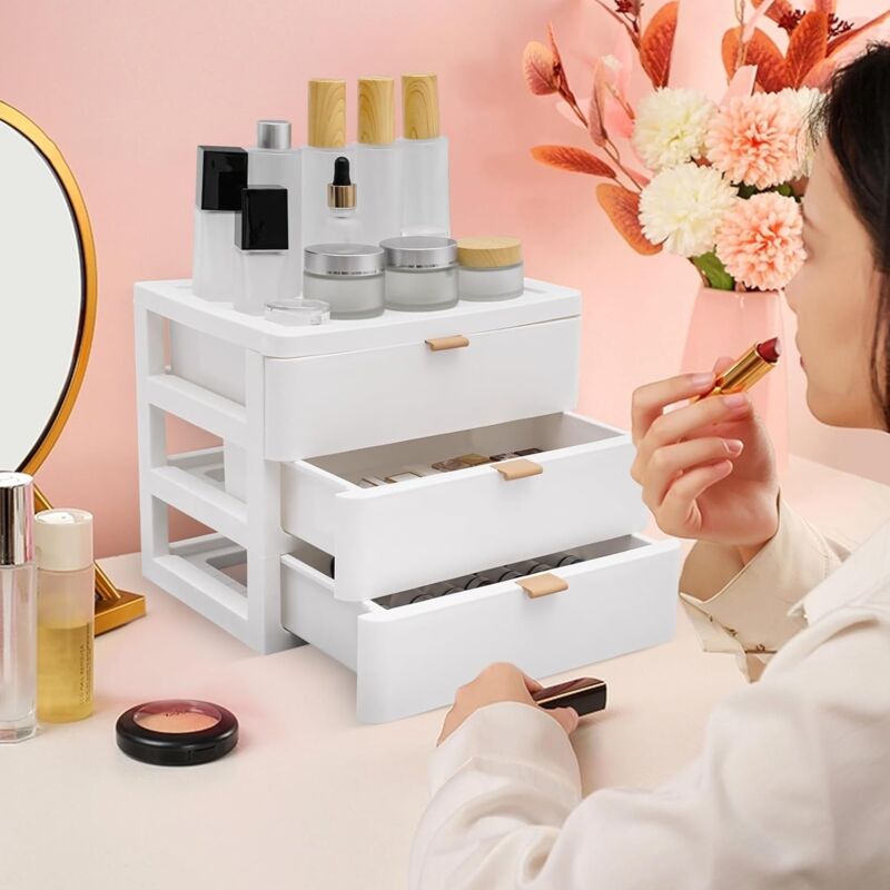 Organisateur de bureau, Organisateur avec tiroirs en acrylique, Lot de 3, Boîte à tiroirs, Organisateur de bureau, Boîte de rangement empilable, pour