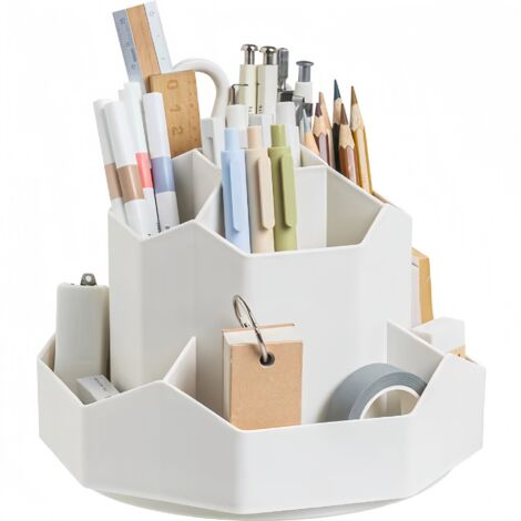 Organisateur de Bureau, Pot a Crayon Rotatif à 360 Degrés, Organiseur Bureau avec 9 Compartiments, Pot à Crayon, Porte Crayons Bureau, Rangement Stylo, Pour Papeterie, Maquillage, L'artisanat