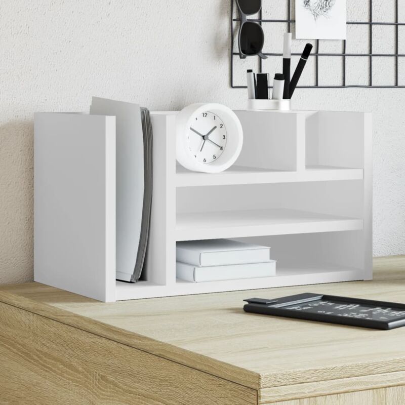 vidaXL Organisateur de bureau blanc 44,5x24x25 cm bois d'ingénierie