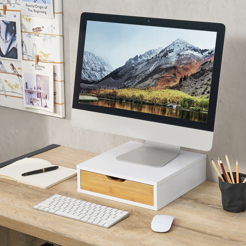 [en.casa] - Organisateur de bureau Vieremä mdf 9 x 30 x 31 cm blanc effet bambou