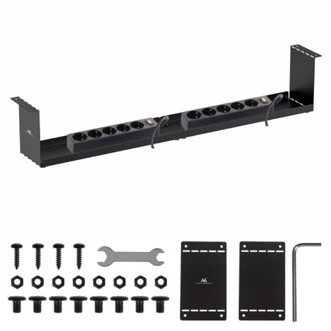 ORGANISATEUR DE CÂBLES COMPACT MACLEAN MC-107 SOUS BUREAU 85 CM ROBUSTE ACIER FIXATION VISSÉE CHARGE 5 KG ORGANISEUR MULTIPRISES