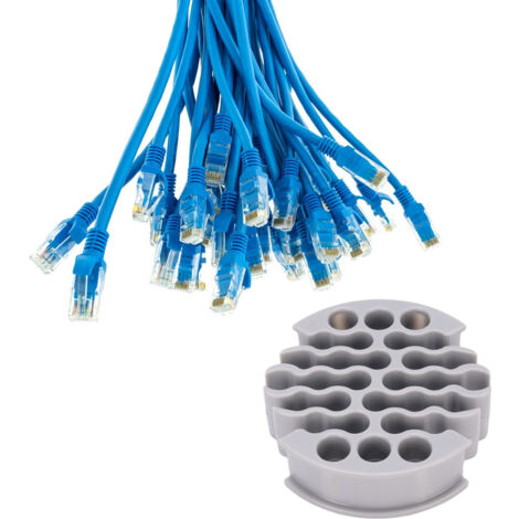 Organisateur de Câbles Ethernet PC - 30 Trous pour CAT5/5E/6 - Kit de Gestion de Câbles Professionnel Gris avec Dragonne
