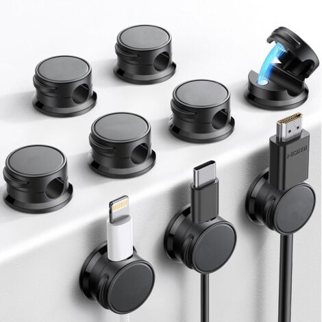 Organisateur de câbles, lot de 9, clips magnétiques, idéal pour les tables de chevet, les bureaux, le chargement USB et les espaces de travail.-AquaForge