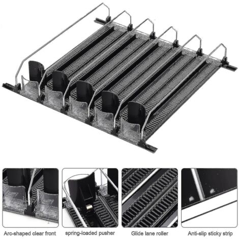 Organisateur de canettes de soda à poussoir automatique pour réfrigérateur, grande capacité, en plastique noir, créatif et pratique (contenance : 31 cm).