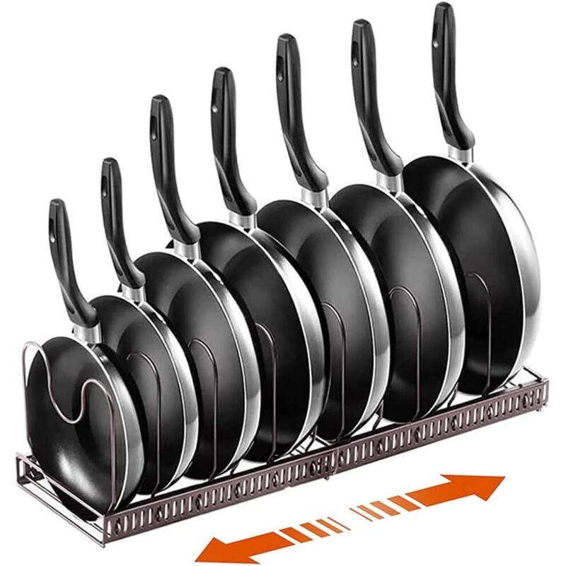 Organisateur de casseroles 2 en 1 avec 7 compartiments réglables pour casseroles et couvercles (marron)