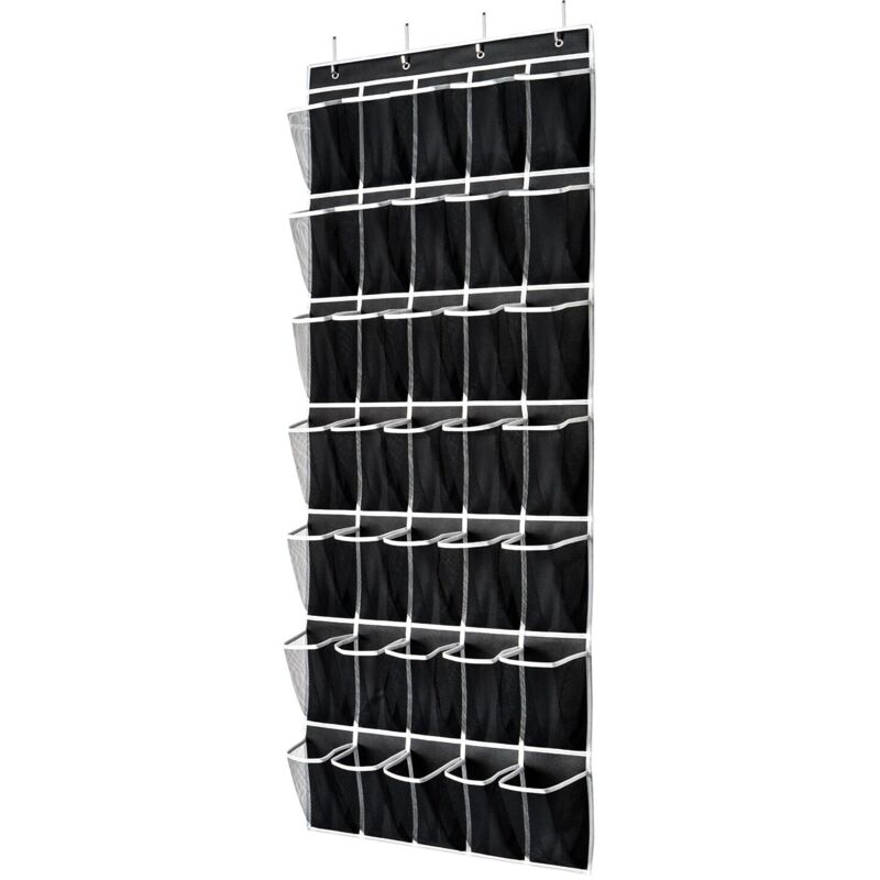Organisateur de chaussures à suspendre à la porte avec 35 poches, grand sac de rangement pour chaussures avec 4 crochets métalliques (noir - 1 paquet)