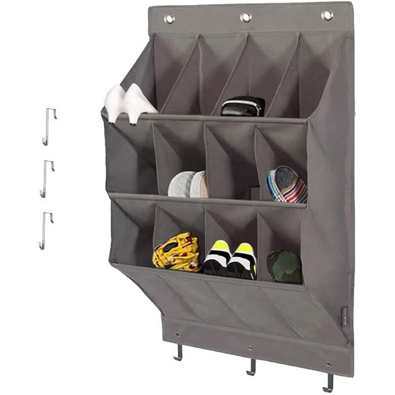Sinbinta - Organisateur de chaussures sur la porte: 12 poches Organiseur de chaussures suspendu avec 6 crochets Rangement de chaussures peu