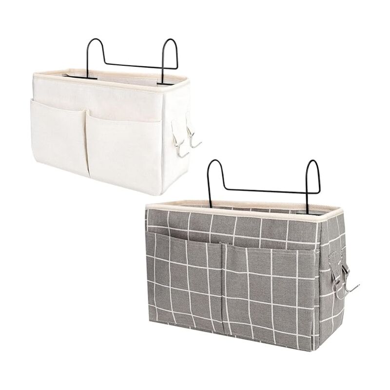 Organisateur de Chevet 2 PCS Sacs de Chevet Panier Suspendu Rangement Sac de Rangement Suspendu Étanche avec 3 Poches Rideau Lit Mezzanine (Blanche +