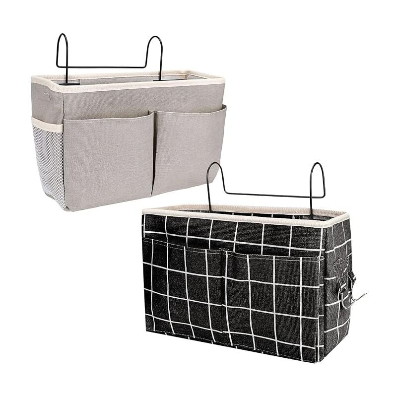 Organisateur de Chevet 2 pcs Sacs de Chevet Panier Suspendu Rangement Sac de Rangement Suspendu Étanche avec 3 Poches Rideau Lit Mezzanine (Gris +