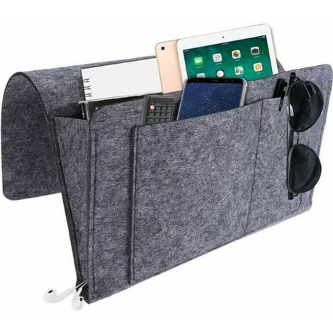 MOONSTARS Organisateur De Chevet Canapé Accoudoirs Organisateur Range Telecommande Canape Vide Poche Lit Poche De Lit Sac De Rangement De Chevet Chevet à Suspendre Housse Rangement Bureau, Gris Foncé