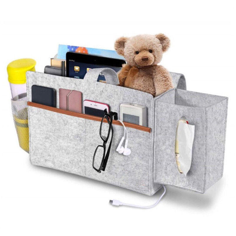 Organisateur De Chevet, Panier De Rangement Pour Lit, Sac De Rangement En Feutre Pour Boîte À Mouchoirs Amovible