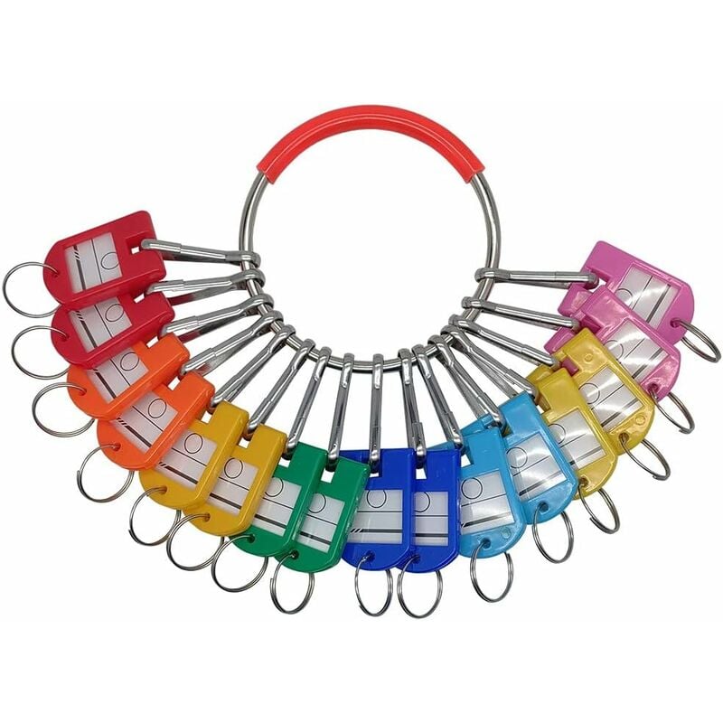 Organisateur de clés à anneau en métal portable avec 16 crochets à ressort et porte-clés avec anneau et fenêtre d'étiquette