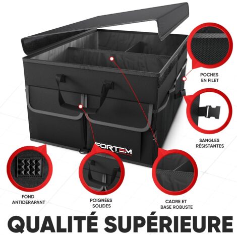 Organisateur de coffre de voiture pliable – Fond antidérapant – Sangle de fixation réglable – Jusqu'à 3 compartiments – Noir