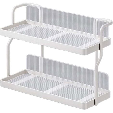 Organisateur de comptoir 2 niveaux en acier carbone pour cuisine, étagère à épices multifonctionnelle pour chambre, salle de bains, placard, sous l'évier, couleur blanc crème