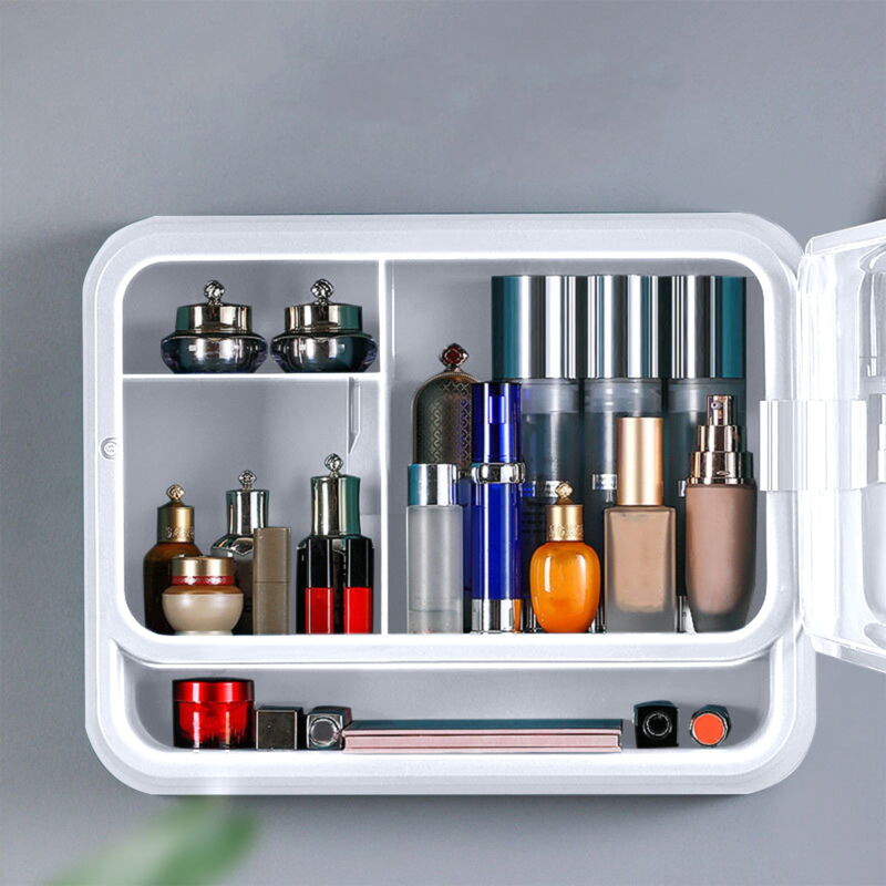 Organisateur de cosmétiques mural, résistant à l'humidité, grande capacité, étagères de salle de bain murales, design compartimenté, sans trou,