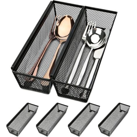 Organisateur De Couverts - 6 Pièces - Grille Métallique - Dimensions 24,5 x 7,5 x 5 cm - Pour Tiroirs De Cuisine - Avec Pattes Antidérapantes Et Système D'Emboîtement
