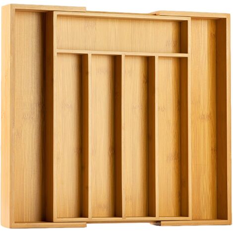 Organisateur De Couverts - Bois De Bambou Réglable 10-14,5 Pouces - Pour Tiroir De Cuisine Bureau Chambre - 5 À 7 Compartiments - 1 Pièce