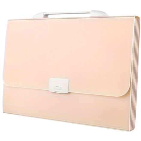 Organisateur de Documents Accordéon à 13 Poches - Caisse de Stockage à Fermeture Étanche avec Poignée Portable - Format A4/Lettre - 12 Étiquettes Incluses - Rose Clair