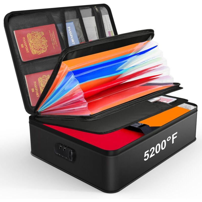 Organisateur de documents avec isolation thermique de 5200 ℉, porte-documents ignifuge avec serrure, boîte de rangement pour documents avec 7