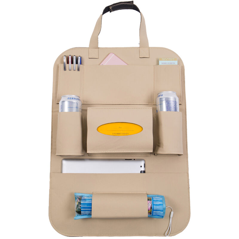 Asupermall - Organisateur De Dossier De Siege De Voiture En Cuir Pu Boite De Rangement Pour Siege Arriere Beige,Beige