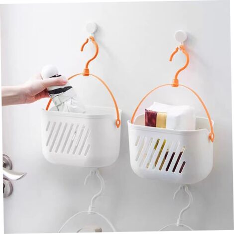 Organisateur de douche suspendu, 2pcs Panier de douche suspendu en plastique avec crochet, petit panier rangement, caddie pour salle bain cuisine (blanc)