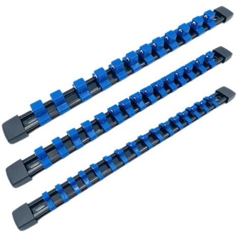 Organisateur de douilles 3 pièces, rail pour douilles 1/2, 3/8 et 1/4 pouce, bleu
