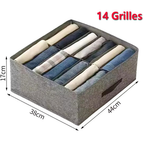 Organisateur de garde-robe pliable - 14 compartiments pour pantalons et t-shirts - Boîte de rangement avec poignées solides