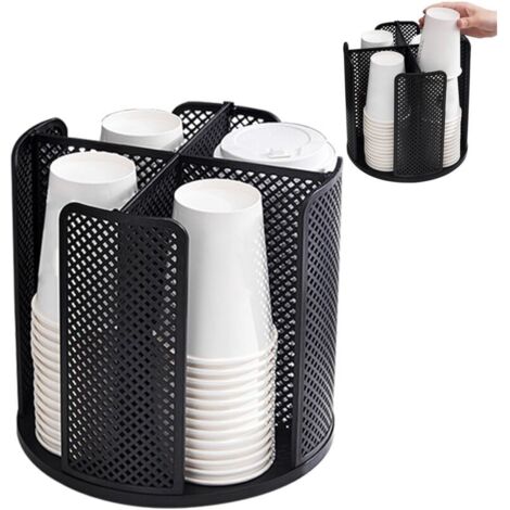 Organisateur De Gobelets et De Couvercles Rotatifs, Porte Gobelet Rotatif à 360° en Papier avec 4 Compartiments, Support De Rangement pour Gobelets en Papier, pour Comptoir Salle De Bain Cuisine