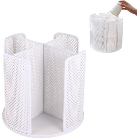 Organisateur De Gobelets et De Couvercles Rotatifs, Porte Gobelet Rotatif à 360° en Papier avec 4 Compartiments, Support De Rangement pour Gobelets en Papier, pour Comptoir Salle De Bain Cuisine