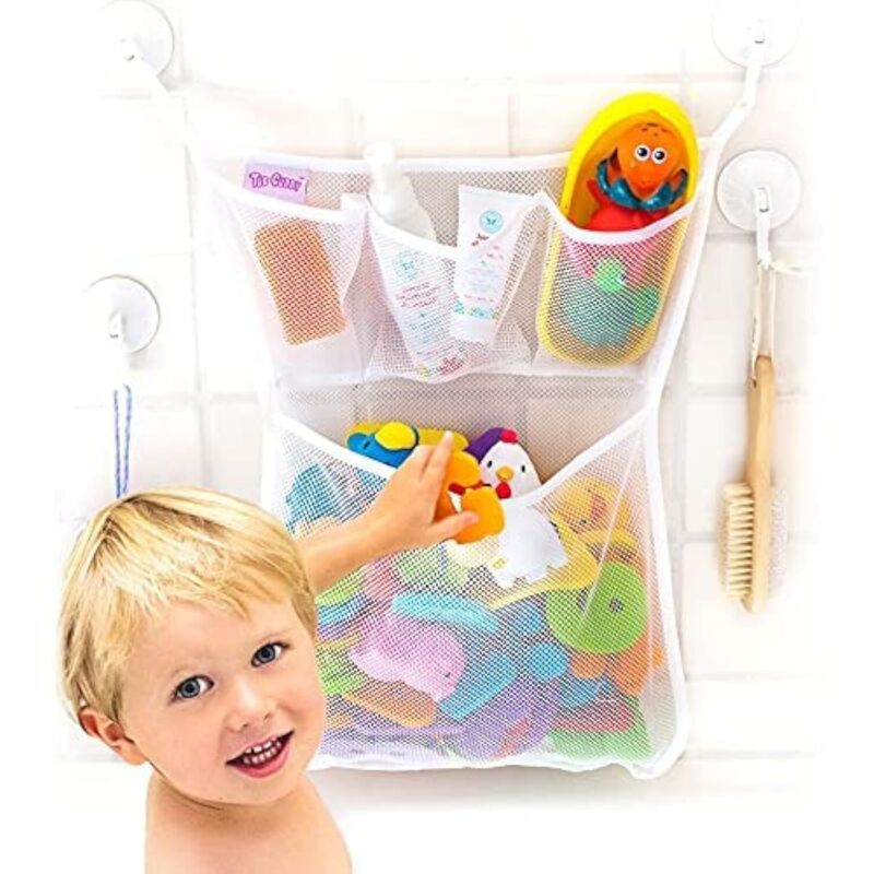 Organisateur de jouets pour salle de bain Étagère de douche en filet 35,5 x 45 cm Ventouses Support de rangement pour jouets en filet Décoration pour