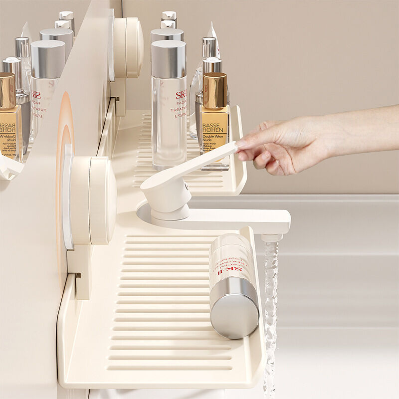 Organisateur de lavabo de salle de bain, étagère de comptoir pour robinet (blanc, 15,7 pouces)