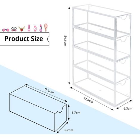 Organisateur de Lunettes de Soleil Boîte de Rangement et Exposition en Acrylique Transparent Monture de Lunettes 1Pcs avec 4 Tiroirs pour Montres, Colliers, Lunettes et Cosmétiques